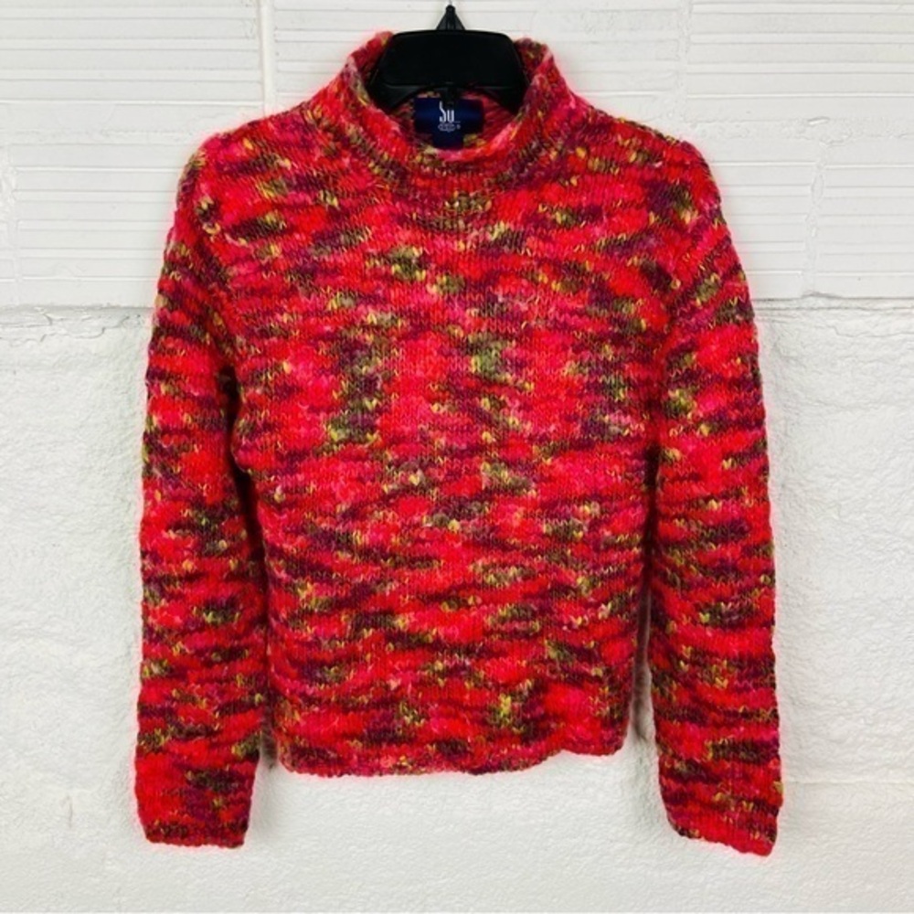 SO chunky Y2K knit pink multi colored wool turtleneck sweater size large